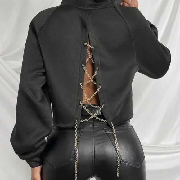 5/$25 - SHEIN BLACK chain back hoodie - sz. L - Picture 7 of 12
